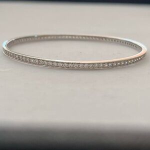 Vintage 925 Sterling Silver CZ Faux Diamond Pave Bangle Bracelet